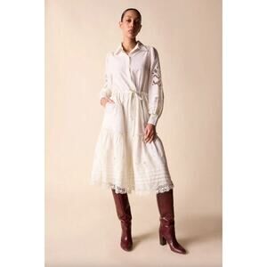 St. Roche Darcy Midi Shirt Dress White Cotton Collared Puff Sleeve Size 6